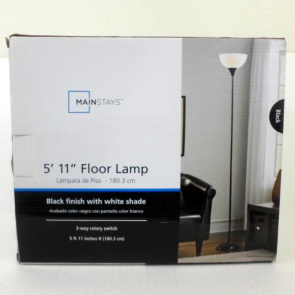 Mainstays 71" Floor Lamp Black with White Shade - Picture 2 of 4